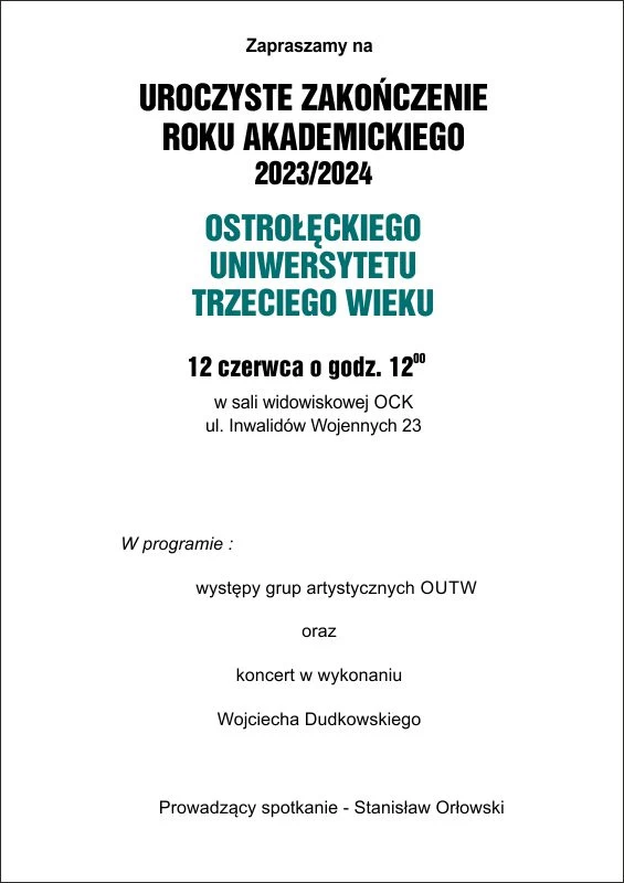 OSTROŁĘCKI UNIWERSYTET TRZECIEGO WIEKU  - zakończenie roku akademickiego 2023/2024